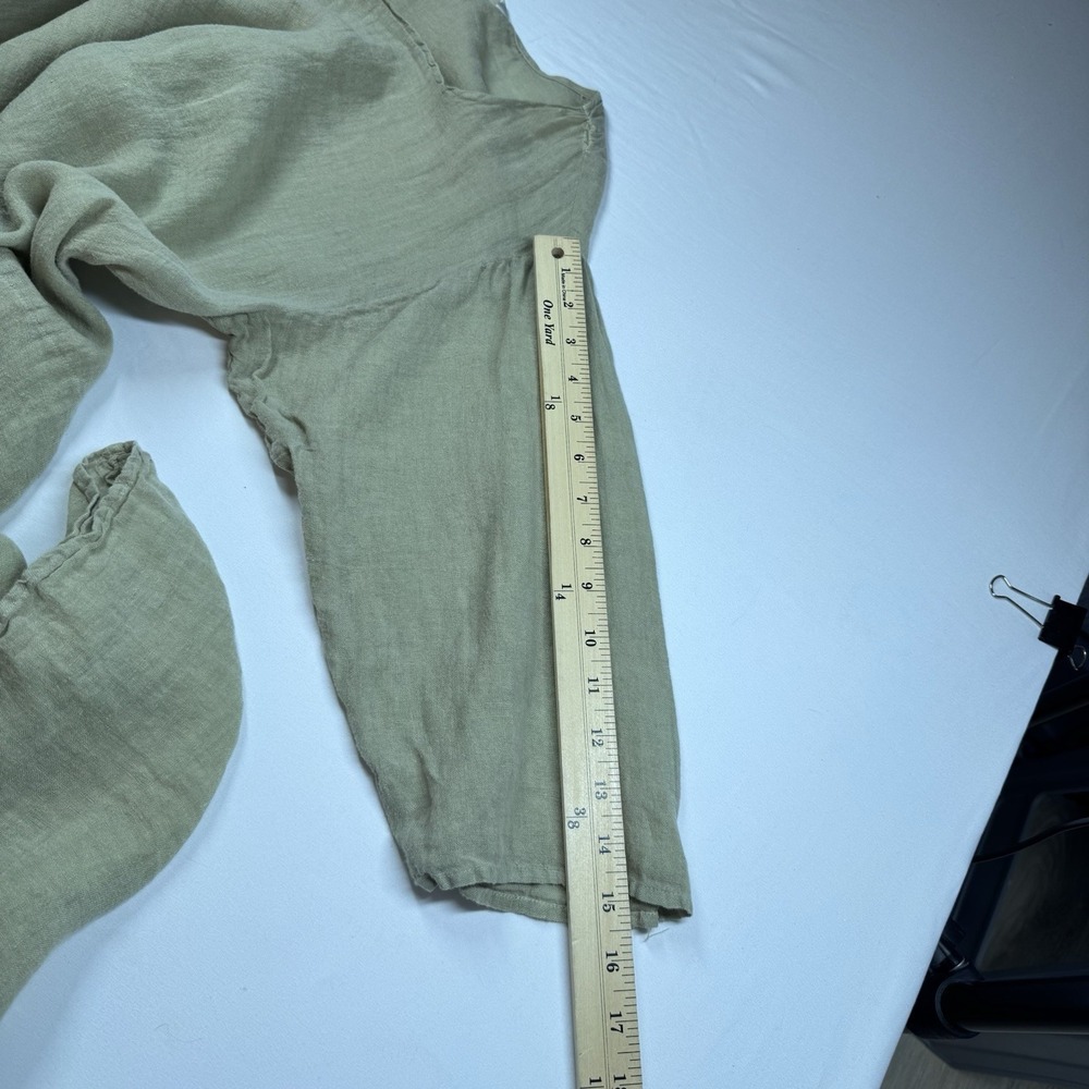 Luna Luz 100% Linen Gauze Dress Sz L Green Lagenlook Pockets‎ Boho Art Artsy - Picture 8 of 11